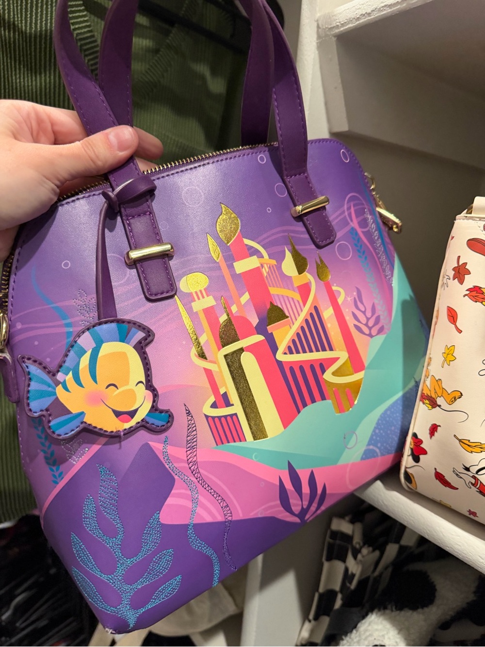 Purple Little Mermaid-Themed Bag with Removable Crossbody Strap